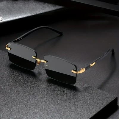 Rimless Sunglasses Rectangle Fashion Popular Women Men Shades Small Square
