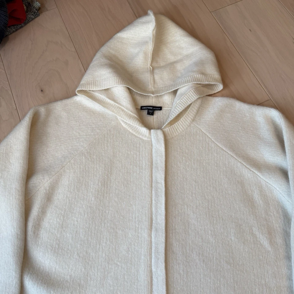 Chaqueta de cachemir James Perse para mujer 1 crema cremallera completa con capucha diseñador de lujo Foto 3 de 4