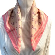 Vintage Floral Scarf Cottage Dainty Pink Stripes Romantic 80s Grandma