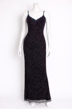 VTG 90s Papell Boutique Sequin Fully Beaded Slinky 100% Silk Gown 4P NWT
