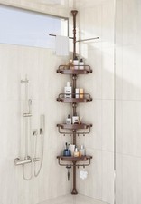 32-122inch Corner Shower Caddy Tension Pole Brown Rustproof Drill-Free Shower...