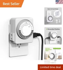 24 Hour Mechanical Timer with Dual 2-Prong Outlets - Energy Saving Convenience