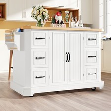 Mobile Kitchen Island Cart w/ Drawers, Adjustable Worktop, Storage Cabinet White