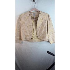 Chicos Silk Blend Gold Metallic Floral Brocade Bolero Jacket Beige Size 0 S