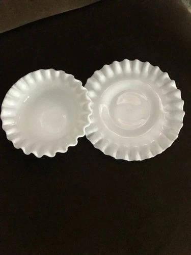 Vintage Fenton Milk Glass Hobnail Mayonnaise Bowl and Underplate