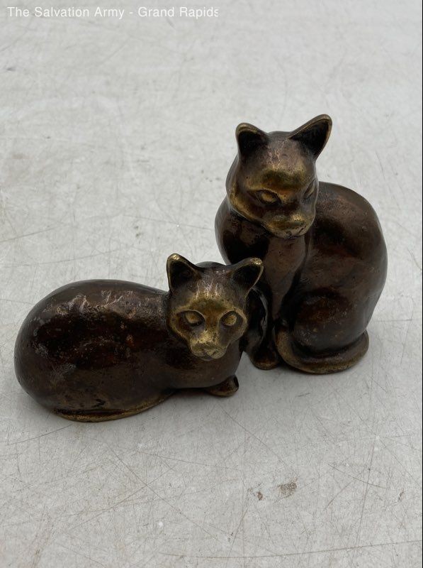 1985 Nelles Brass Seated Cat Home Decorative Figurines Lot Of 2