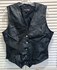 Black Wilson Leather Vest Size Large Snap Up Front Lined Back Belt Motorcycle