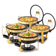 4-Pack 5QT Chafing Dish Set, Maifanite Stone Coated Buffet Warmers Stackable