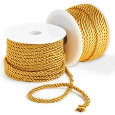 36 Total Yards 5mm Twisted Gold Cord for Crafts, Gold Rope Ribbon, 18 Yards/Roll