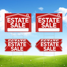 6 Pcs Estate Sale Signs with Stakes, 2 Large Estate Sale Signs 17" X 12" and 4 A