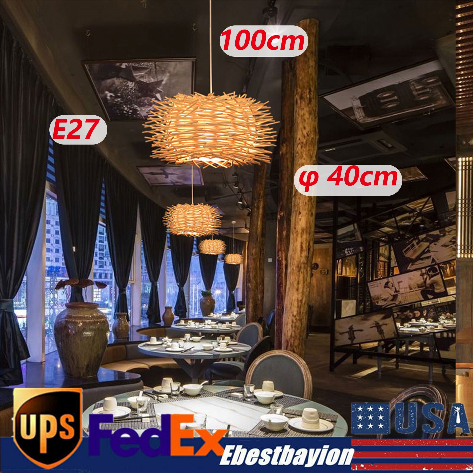 40CM Golden Bird Nest Chandelier Weaving Pendant Lamp E27 Art Decor Lighting