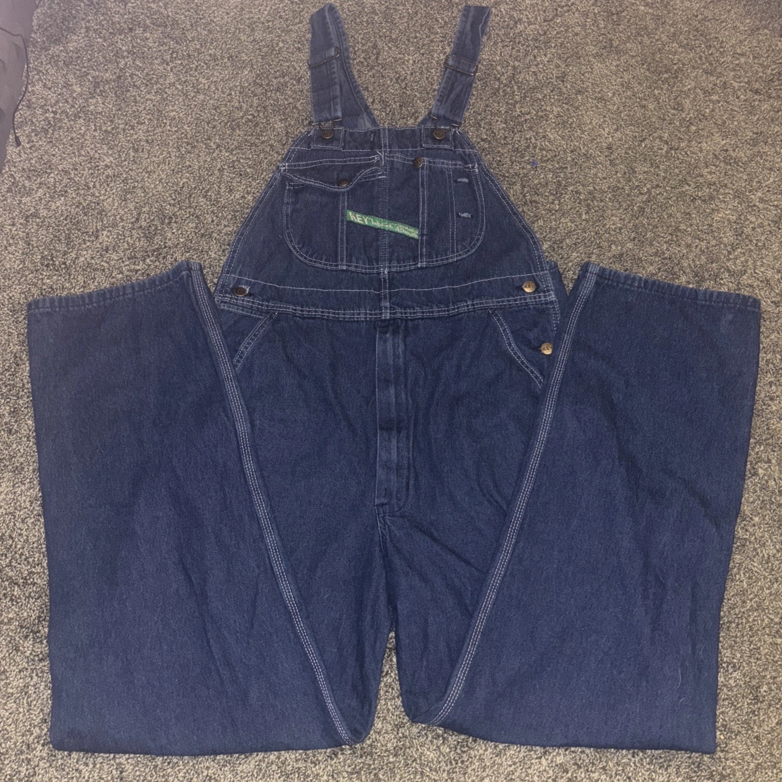 Key Imperial Bib Overalls Mens 36 X32 Blue Denim Workwear Pants Carpenter Farmer