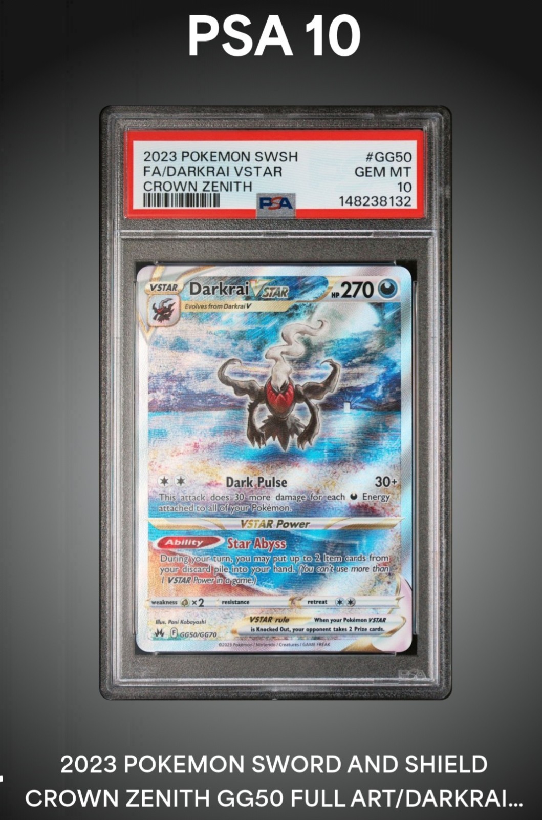 2023 Darkrai VSTAR GG50/GG70 Crown Zenith Pokemon Card PSA 10 Full Art PSA 10