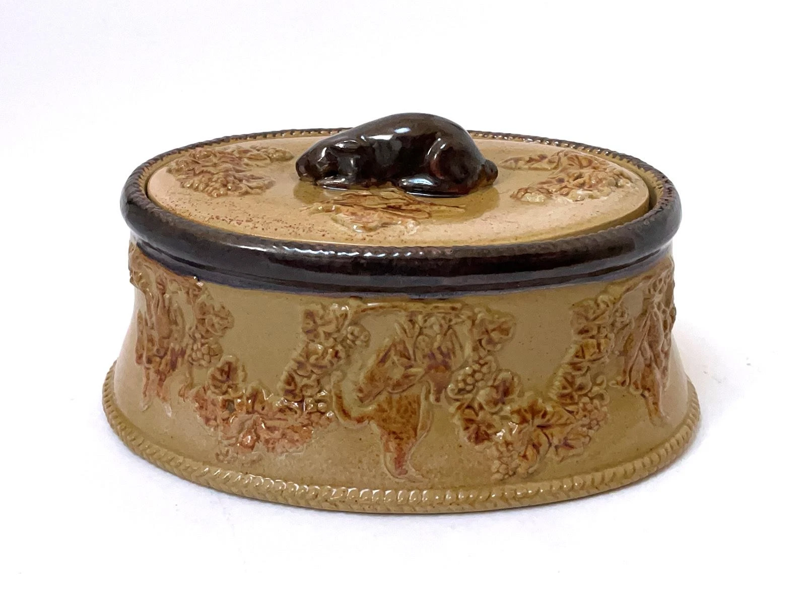 VINTAGE GAME BIRD PIE DISH LIDDED TUREEN RABBIT FINIAL ENGLISH CANEWARE