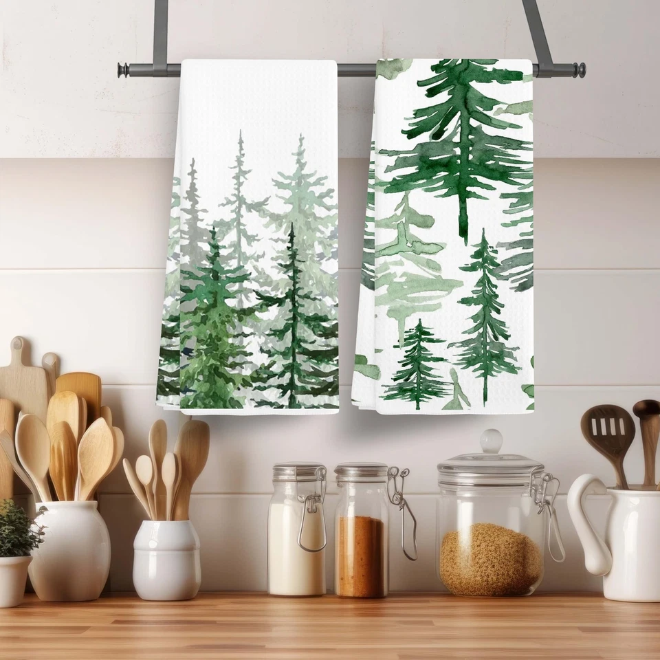 Juego de 2 Toallas de Cocina Decorativas Navidad, Plato Decorativo Árbol Acuarela... Foto 2 de 4