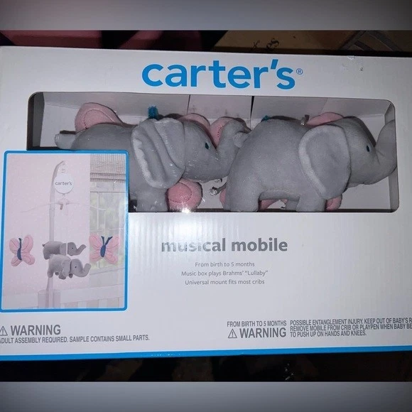 NUEVO Carter's Musical Móvil Bebé Juega "Brahm's Lullaby" Elefantes y Mariposas Foto 4 de 4