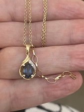 Brand New 9ct London Blue Topaz & Diamond Pendant & Chain Gold 375 Hallmarked 