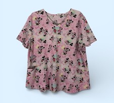 Disney Mickey Minnie Mouse Love Surrounds Pink V Neck Scrub Top 2X