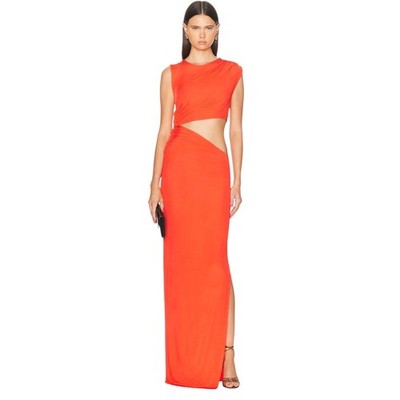 Atlein Collective Cutout Maxi Dress Womens Large Red Orange Evening Side Slit