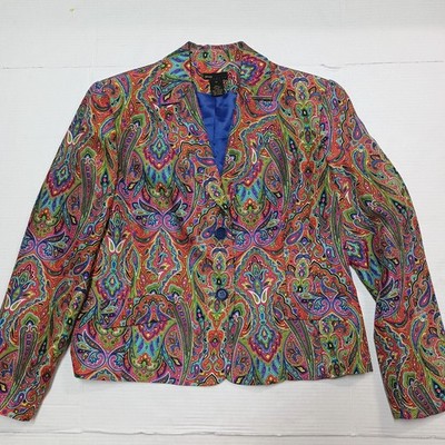Grace Elements Colorful Bright Paisley Formal Work Fun 100% Silk Blazer 14