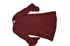 Calvin Klein Women's Houndstooth Ruffle Bell Sleeve Mini Dress/Tunic Top Red L