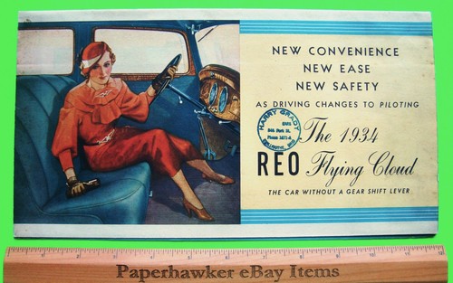 1934 REO FLYING CLOUD BIG COLOR FOLDER BROCHURE DeLuxe Berlina SPORT COUPE XLNT - Foto 8 di 8