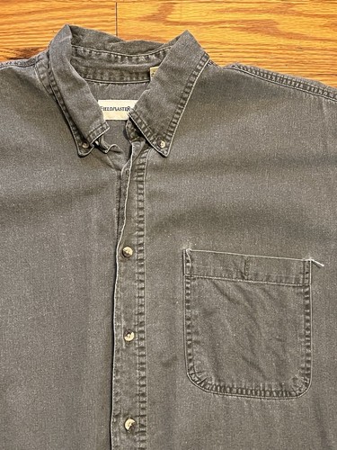 VTG Fieldmaster Grey Button Up Shirt Short Sleeve Men’s XL 100% Cotton Tee - Picture 3 of 7
