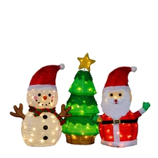 Set of 3 Pre-lit Lighted Santa Snowman Xmas Tree Christmas Decor W/150 LED Light