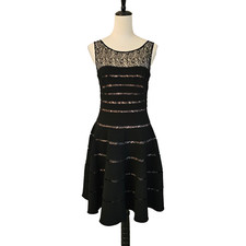 JS Collections Womens 8 Lace Illusion Fit and Flare Dress Black Nude Lined