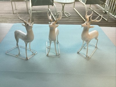 Rare  Herd  Of  3 Antique Large German Lauscha Bimini Christmas 1920 s Reindeer