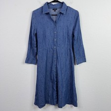 Talbots Shirt Dress Womens 2 Blue Chambray Polka Dot Cottagecore Timeless Preppy