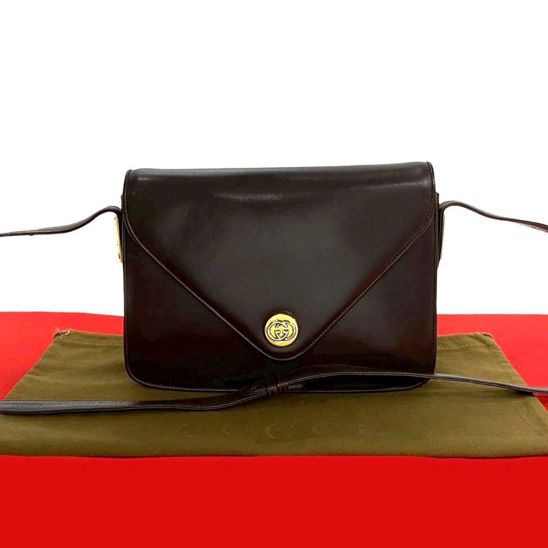 Extrême beauté ancien sac à bandoulière Gucci GG logo cuir marron cadeau 0411b