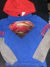 Man of Steel Superman Boys Hoodie Long Sleeve Size 7 Blue Red Gray