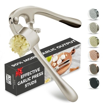 Kitessensu High Effective Garlic Press With Studs, Heavy Duty Garlic Mincer, Eas
