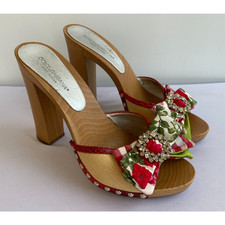 Dolce & Gabbana D&G Women’s Heels Floral Bow, Wood Sole. Size 39 EU, US 9