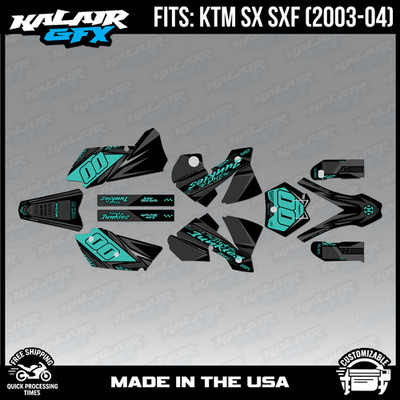Graphics Kit for KTM SX SXF 125 200 250 450 525 2003-2004 Rugged - Teal Shift