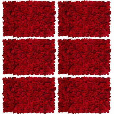 Flower Wall Panel Backdrop: 6 Pcs 24 x 16 Inch Red Artificial Hydrangea Flora...