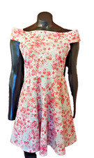 Boohoo Drop Shoulder Dress Turquoise/Pink/Red Floral UK 12