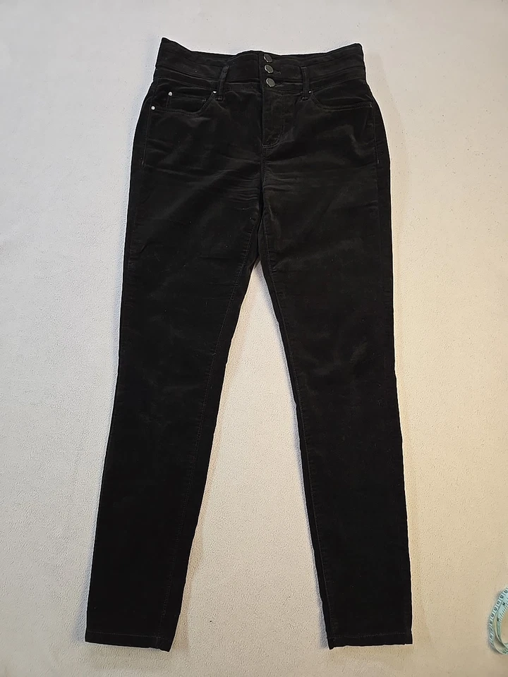 Pantalón para mujer Anne Taylor tiro alto ajustado negro terciopelo talla 4 Foto 3 de 4