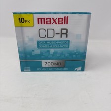 Maxell CD-R 48X 700MB 80 Min Blank Media Discs Slim Jewel Cases 10 pack NEW