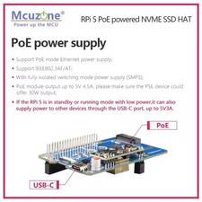 M.2 NVMe PoE HAT Expansion Board, Raspberry Pi 5, PCIe, 2230/2242/2280, SSD