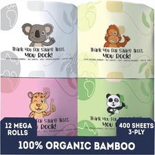 Bamboo Toilet Paper - Ultra Soft & Strong 3-Ply Bath Tissue, 400 Sheets Per Roll
