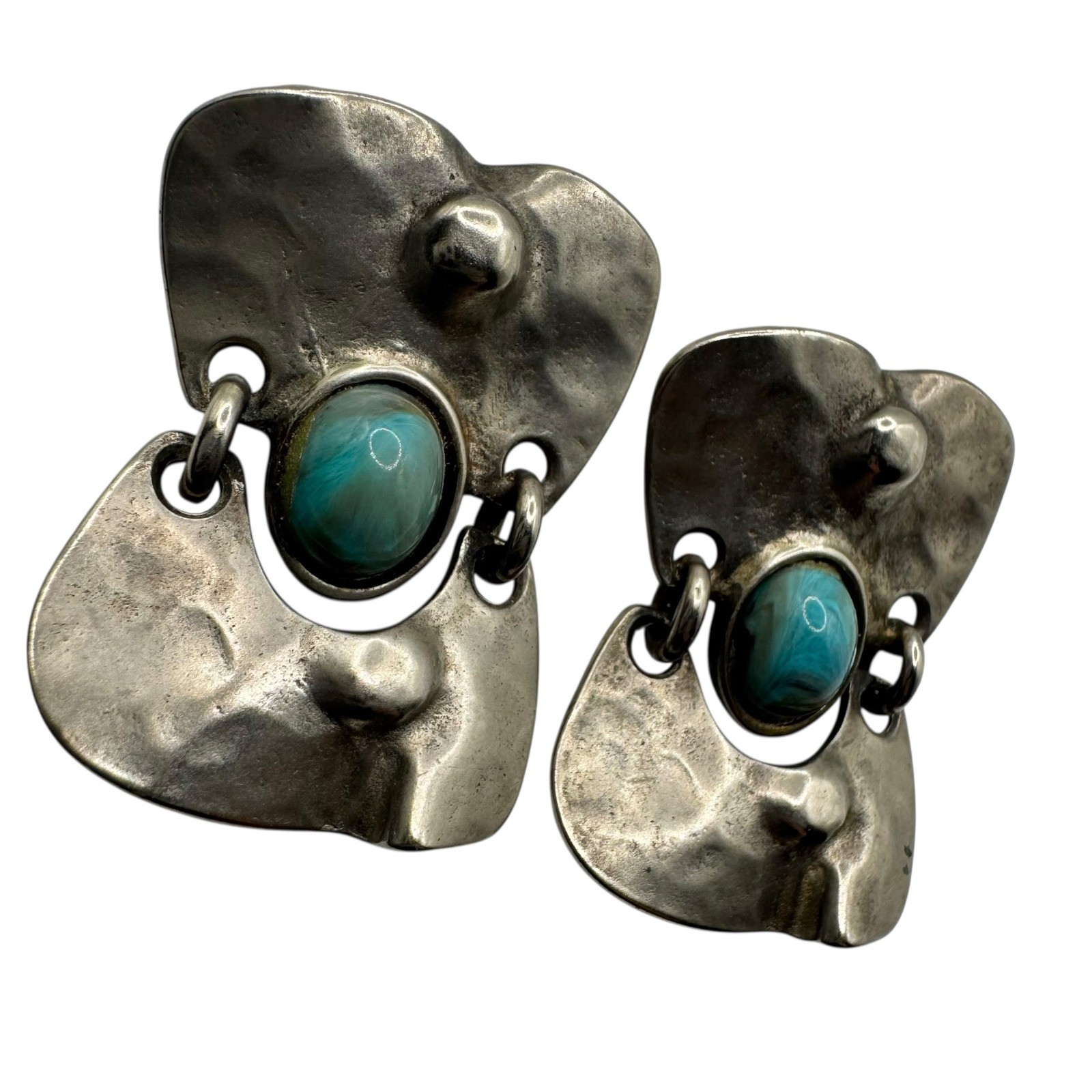 Statement Artisan Turquoise Stone Silver Tone Boh… - image 2