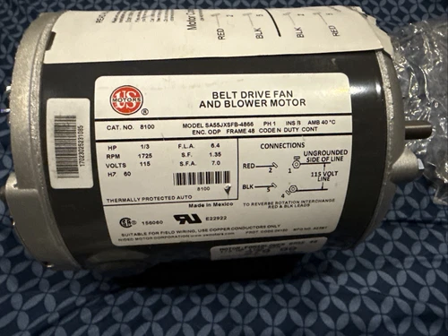 US Motors 8100 1/3HP 1725RPM 115V Split Phase Belted Fan And Blower, NEMA 48 Fra
