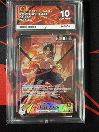 Ome Piece Portgas D Ace Op16-001 Alt Art Leader Ace 10 Gem Mint Perfect Subs