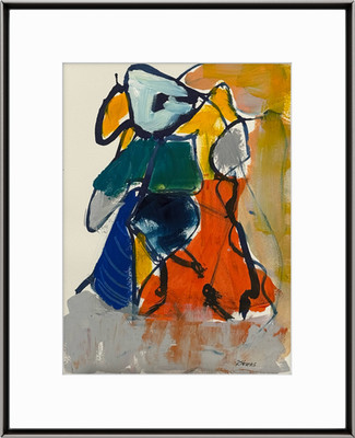 R Stevens Original Acrylic Abstract Painting Dynamic Orange Blue Green 9x12 Art