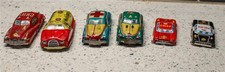 6 Vintage Tin Litho Friction Cars Different Sizes