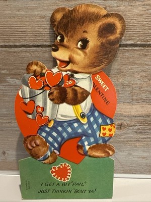 Vintage Valentine Card Mechanical Bear ''I Get A Bit Pail Just Thinking Bout Ya''