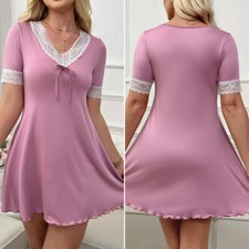 Womens Cute Soft Breathable Sleep Shirt Short Sleeve Nightshirt Tee Pajama Dress