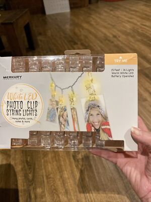 Merkury Innovations Photo String Lights 15ft 16 Clips 3AAA Battery Box ...